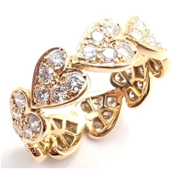Authentic! Cartier 18k Yellow Gold Diamond Heart Eternity Band Ring Size 7.25 - Picture 4 of 10